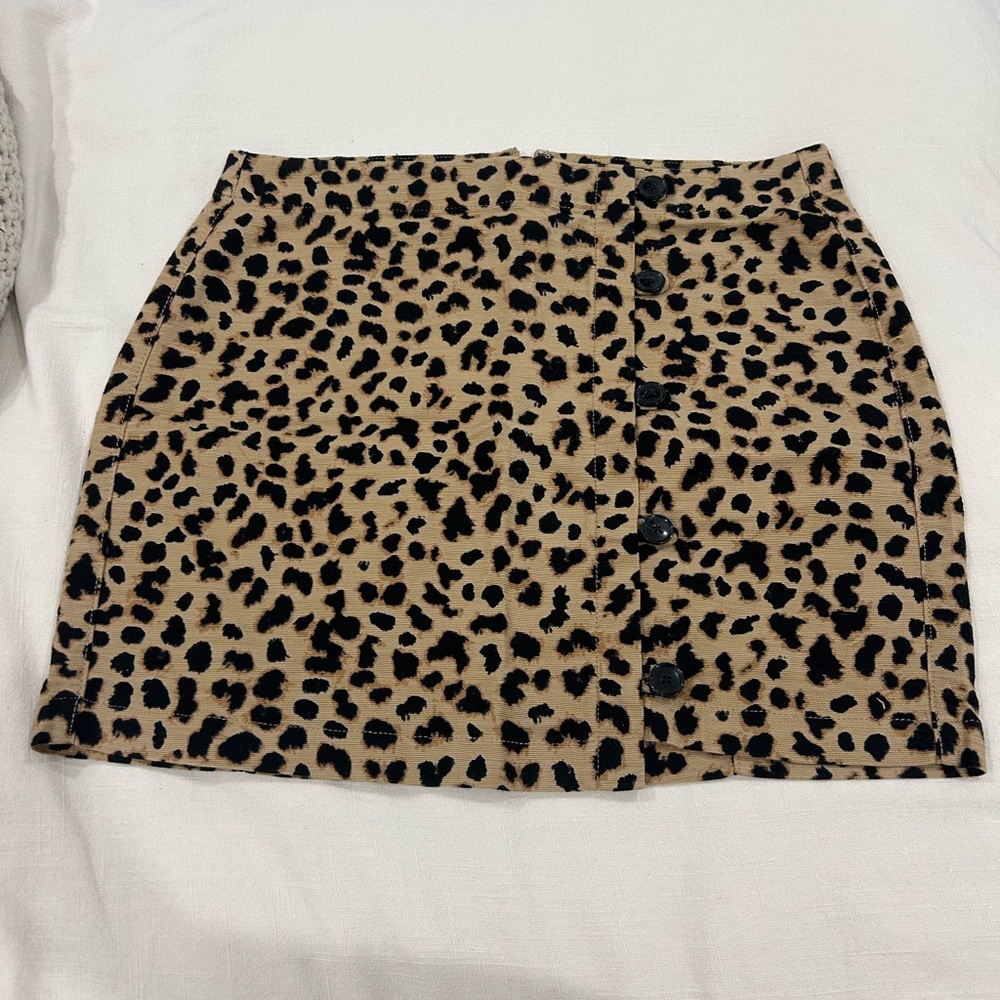 Express Leopard-Print Button-Front Mini Skirt - Tan & Black
